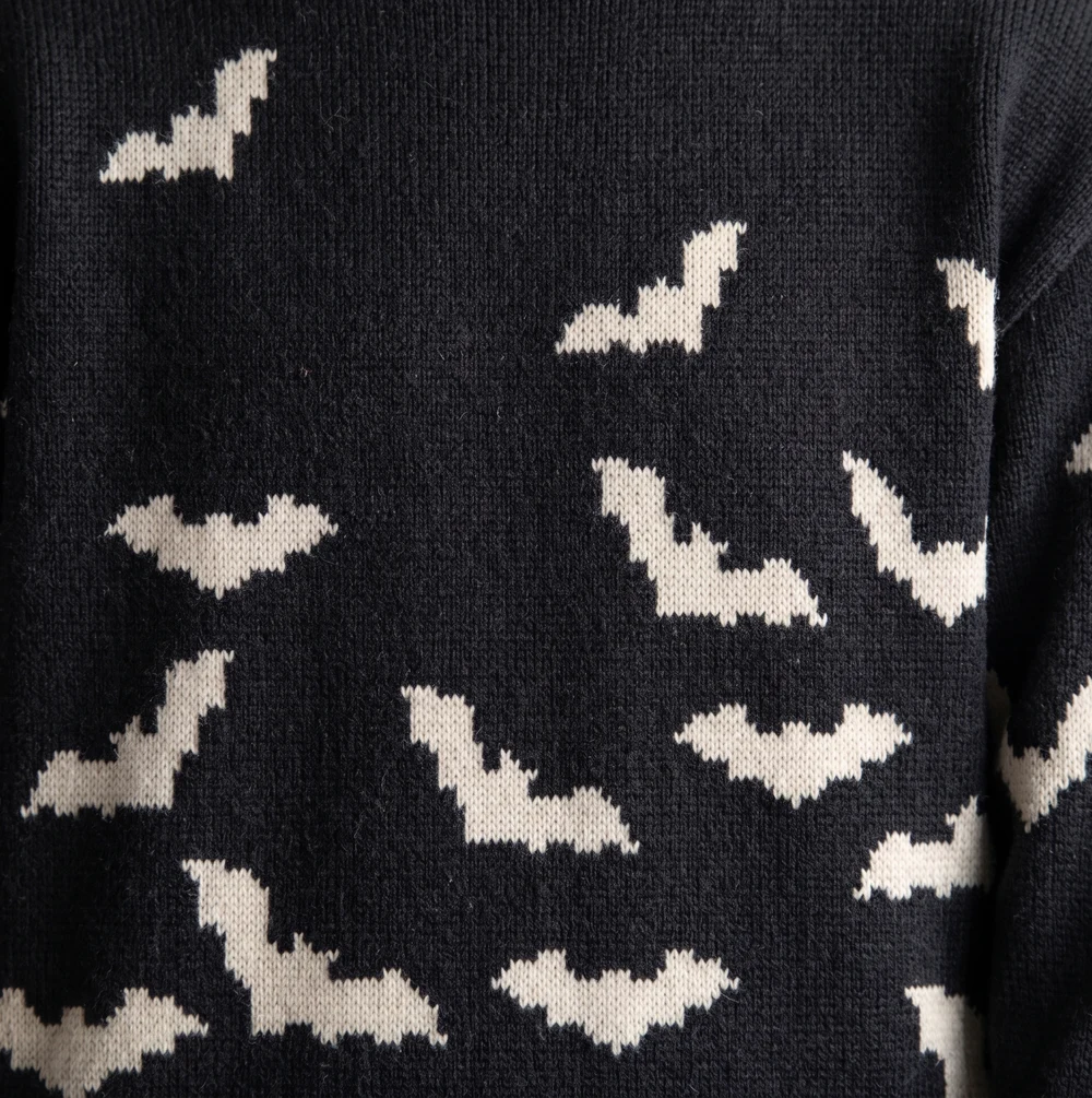 Bat Colony — close-up of the knitted jacquard motif