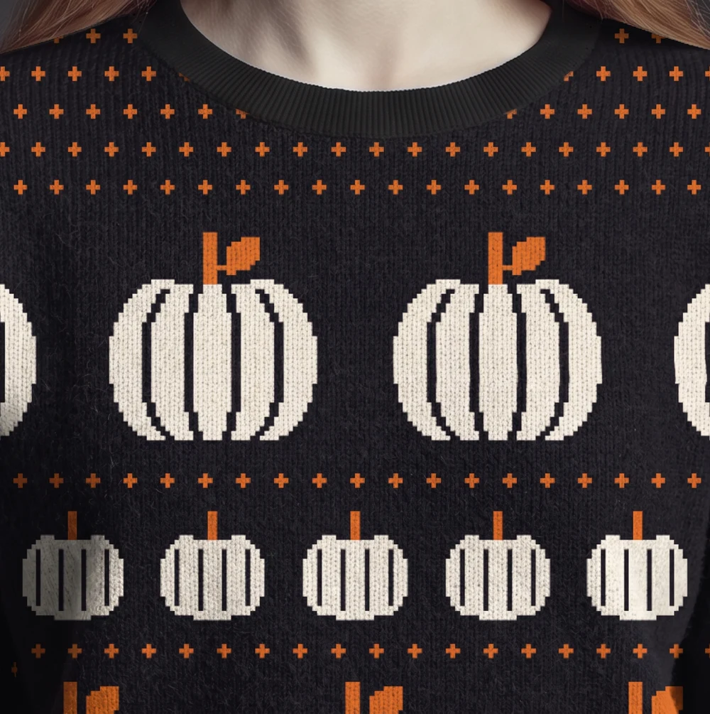 Classic Pumpkin — close-up of the knitted jacquard motif