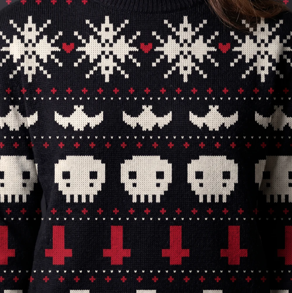 Grave Xmas — close-up of the knitted jacquard motif
