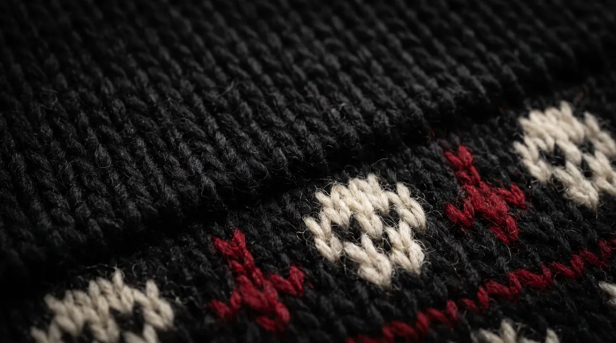 Grave Xmas, macro of the knitted jacquard stitches