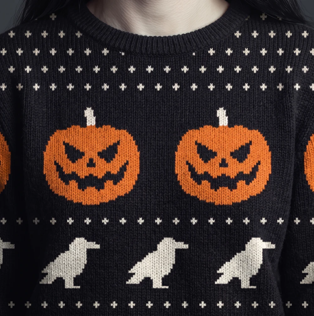Jack O'Lantern — close-up of the knitted jacquard motif