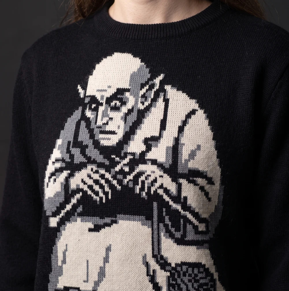 Knitferatu Kvlt — close-up of the knitted jacquard motif