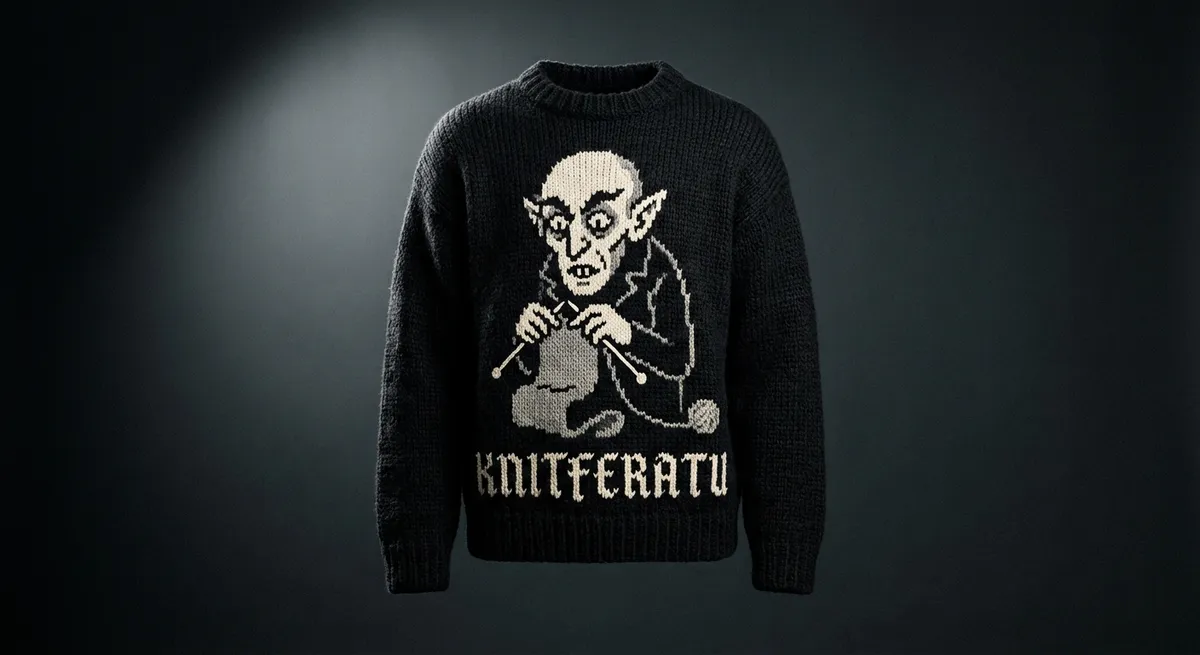Knitferatu Kvlt sweater — Count Orlok knitting, jacquard knit
