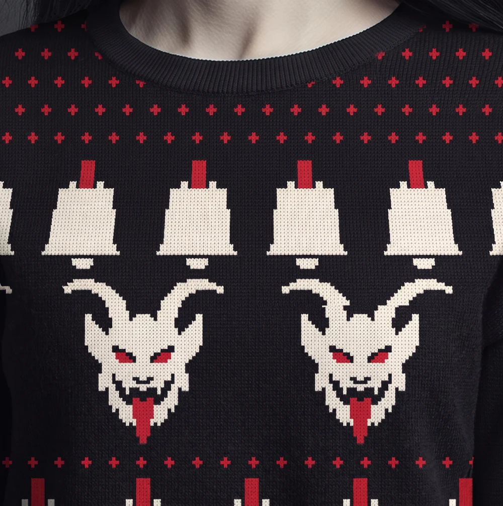 Krampus Bells — close-up of the knitted jacquard motif