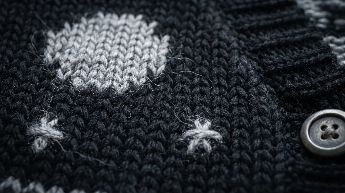 Moon Phases Cardigan, macro of the knitted jacquard stitches
