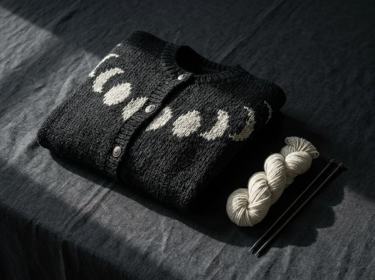 Moon Phases Cardigan — laid flat