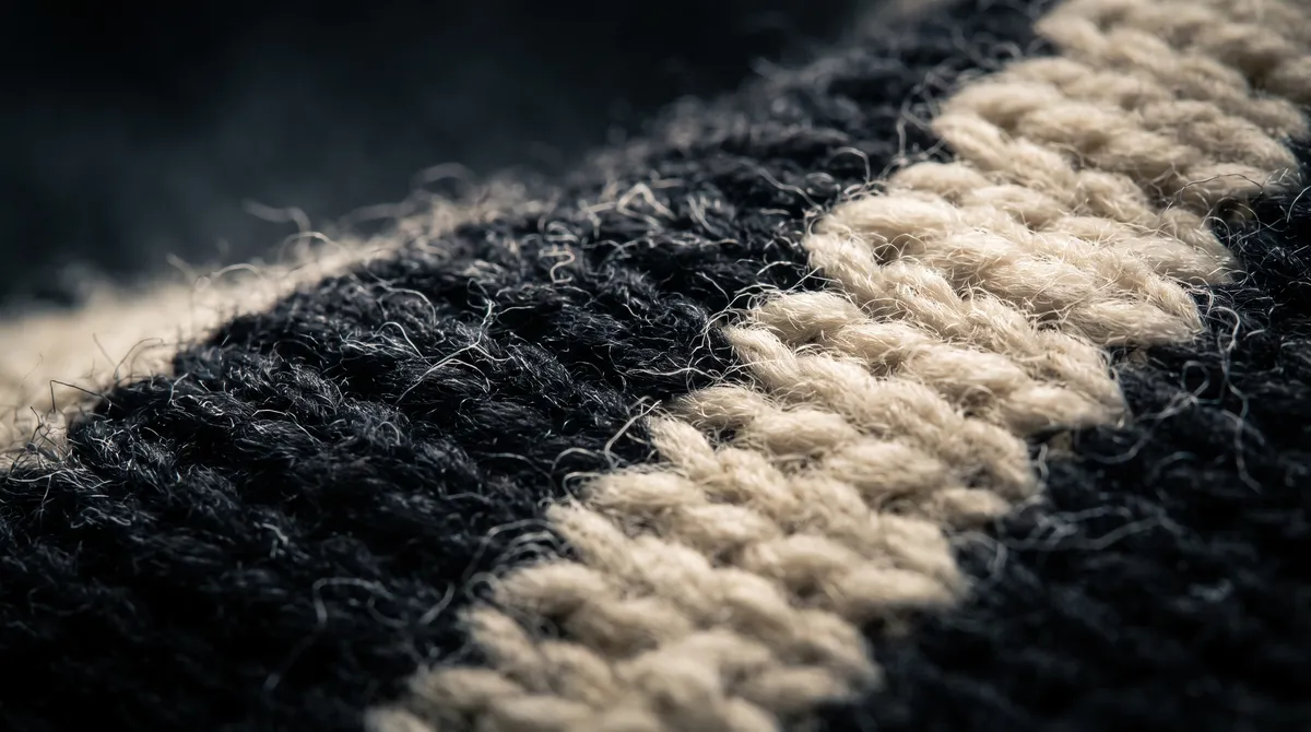 Mourning Stripes, macro of the knitted jacquard stitches