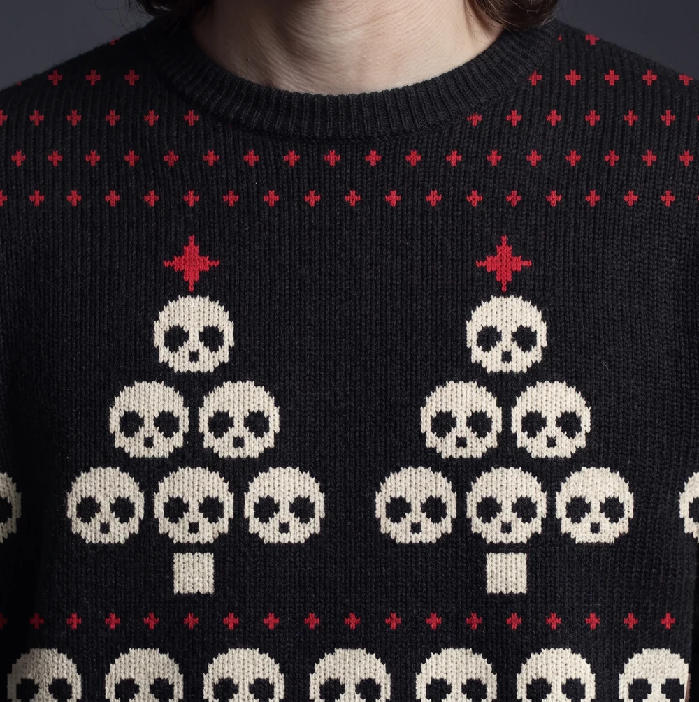Tree of Bones — close-up of the knitted jacquard motif